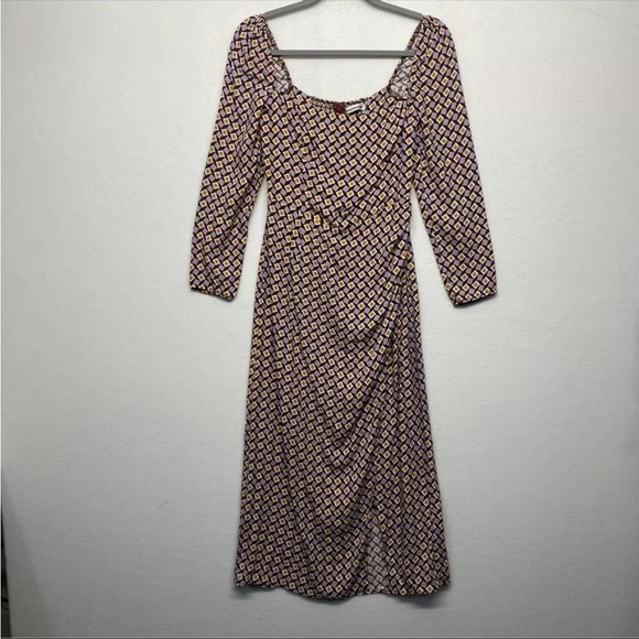 NWT Reformation Hilda Plaza Dress MIDI Square Neck Purple 8 Petite Wrap Slit - Picture 2 of 9